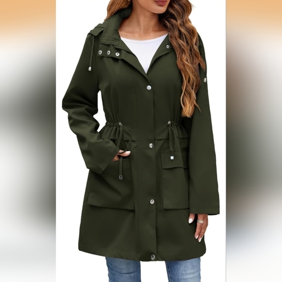 Mixxmix Jackets & Blazers - Mixxmix Olive Green Hooded Rain Jacket Trench L (EUC)